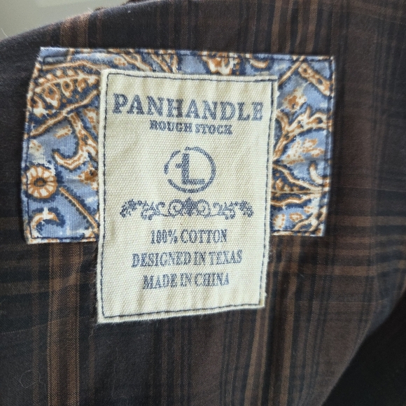 Panhandle Rough Stock Brown Men's Long Sleeve Shirt With Pearl Snap Buttons Lrg - Picture 5 of 6